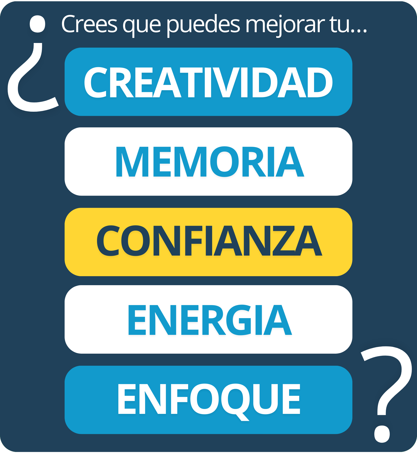 Crees que puedes mejorar tu creatividad, memoria, confianza, energía, enfoque